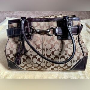 Coach Brown and Cream Signature Shoulder Bag